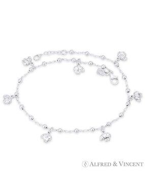 Elephant on Ball Bead & Twist Cable Chain Charm Anklet in .925 Sterling - 10"